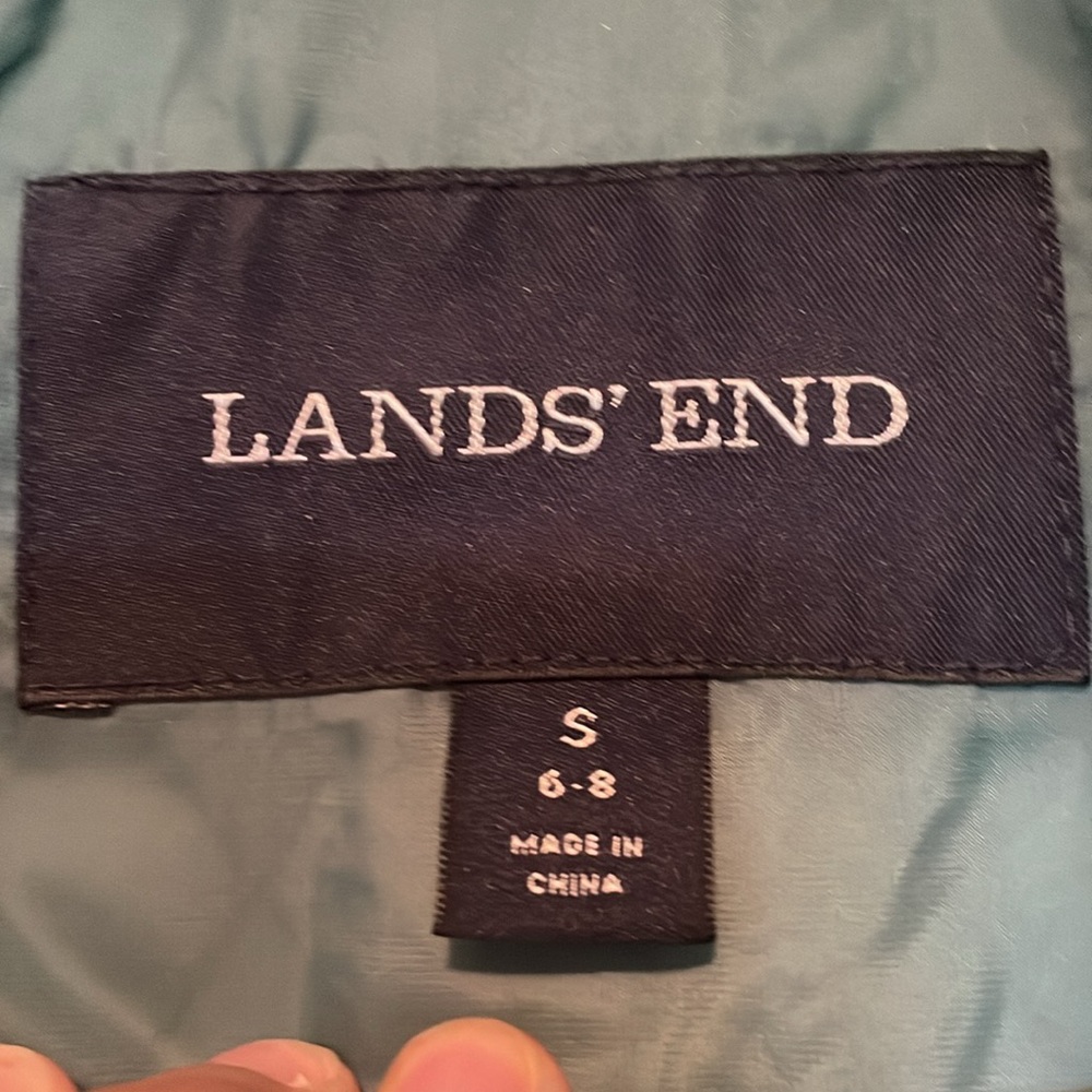 Lands’End sz S quilted deep teal jacket front pockets zip front adjustable waist - Picture 3 of 10
